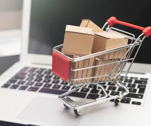 Shopping cart on laptop